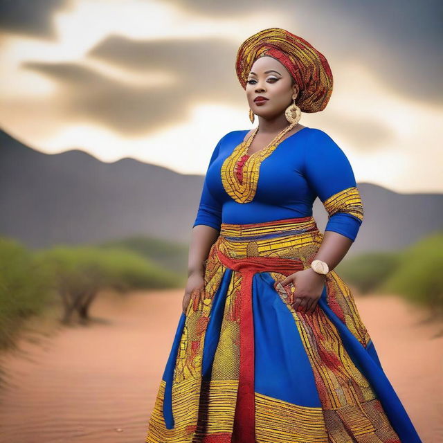 A curvy plus-size Nigerian lady with a confident and radiant expression