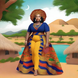 A curvy plus-size Nigerian lady with a confident and radiant expression