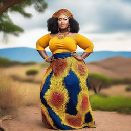 A curvy plus-size Nigerian lady with a confident and radiant expression