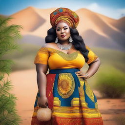 A curvy plus-size Nigerian lady with a confident and radiant expression