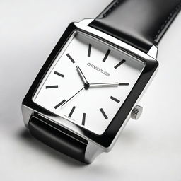 A detailed image of a modern square watch with a sleek design