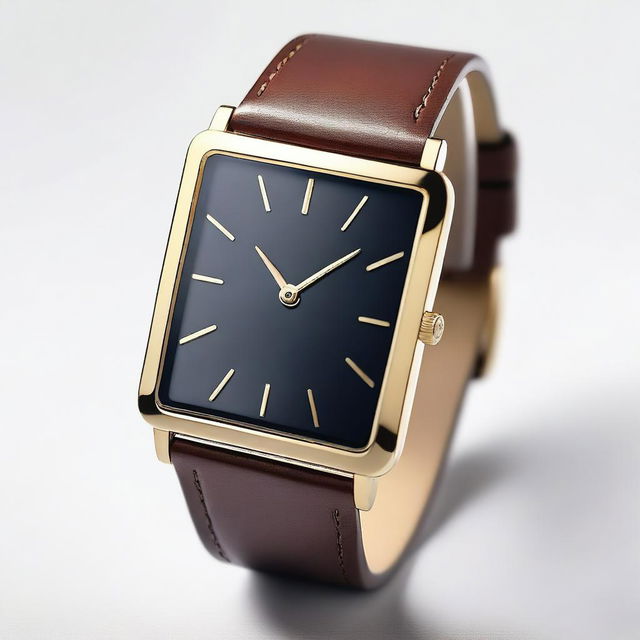 A detailed image of a modern square watch with a sleek design