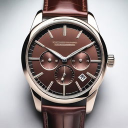 A detailed image of a wristwatch with a brown dial