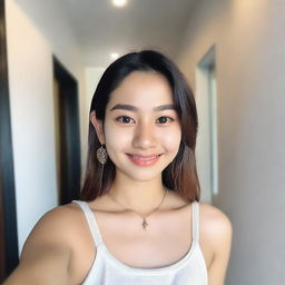 An Instagram-style selfie of a Thai teenager wearing a sexy top