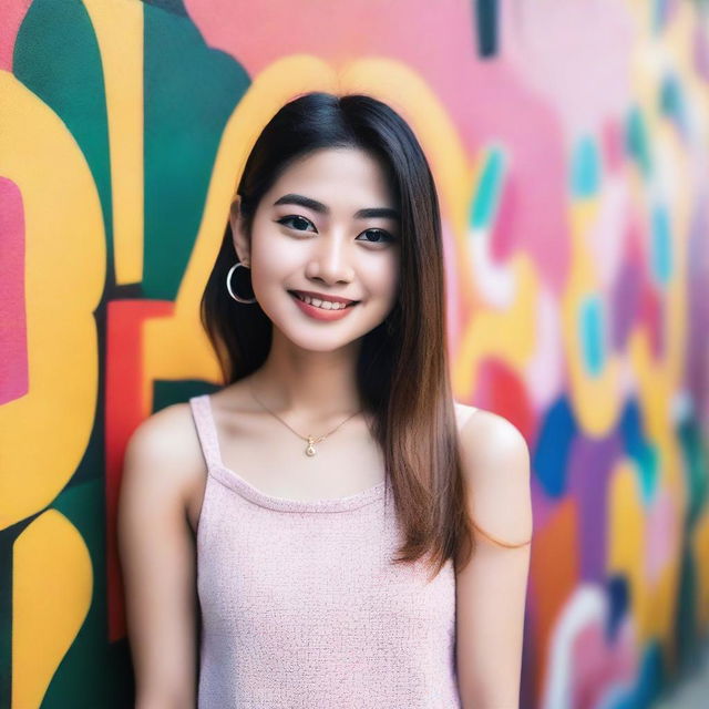 An Instagram selfie of a Thai teenager wearing a stylish, sexy top