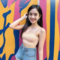 An Instagram selfie of a Thai teenager wearing a stylish, sexy top