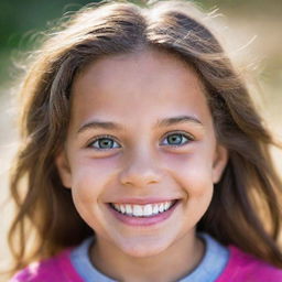 Portrait of a young girl with bright, playful eyes and a happy, radiant smile.