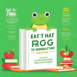 Create a book cover for a book titled 'Eat That Frog' with the subtitle '21 ways to do all work without losing interest'