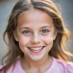 Portrait of a young girl with bright, playful eyes and a happy, radiant smile.