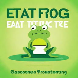 Design a book cover for 'Eat That Frog' with the tagline '21 Great Ways to Stop Procrastinating and Get More Done in Less Time'