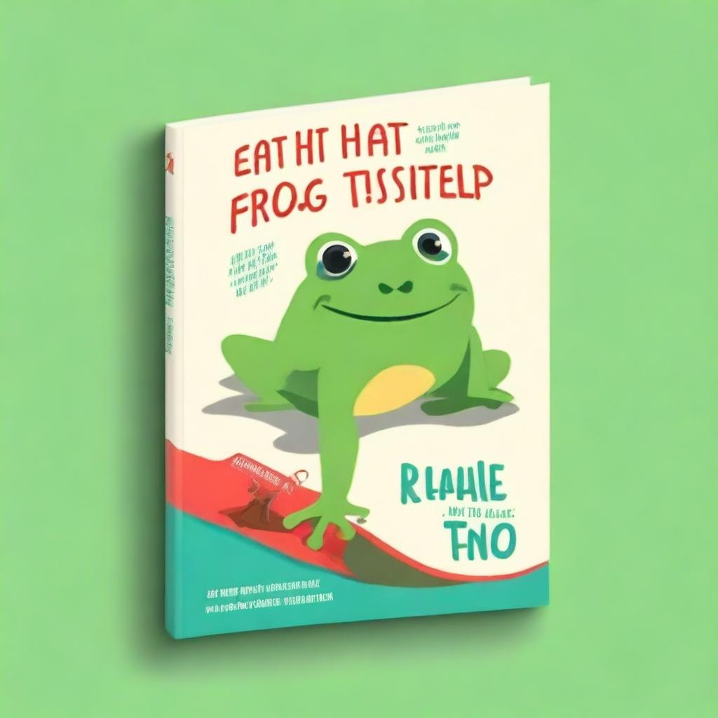 Design a book cover for 'Eat That Frog' with the tagline '21 Great Ways to Stop Procrastinating and Get More Done in Less Time'