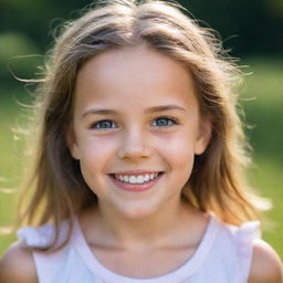 Portrait of a young girl with bright, playful eyes and a happy, radiant smile.