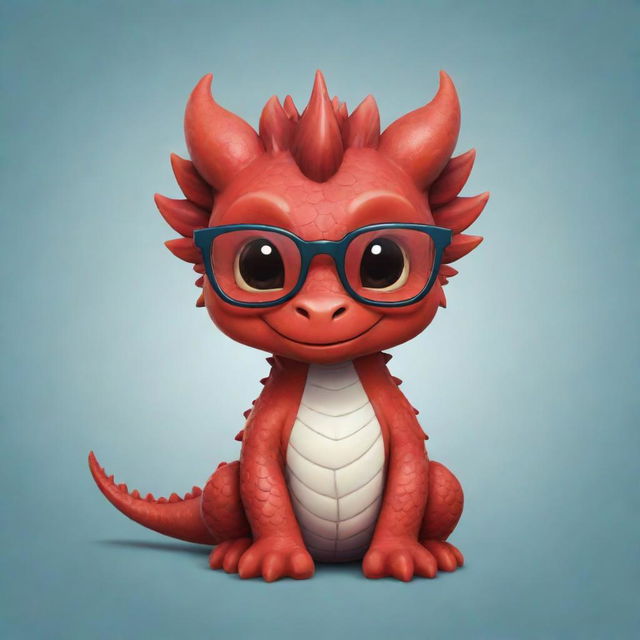 A chibi-style dragon wearing glasses