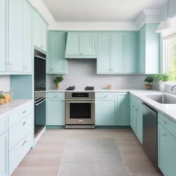 A beautifully redecorated kitchen featuring modern design elements with a new color scheme