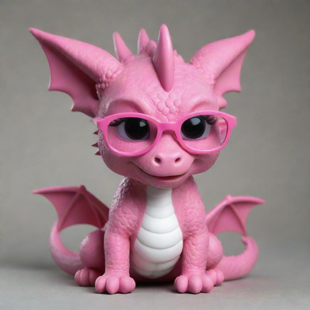 A chibi style pink dragon wearing glasses