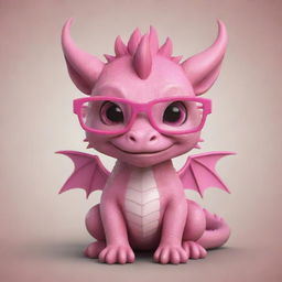 A chibi style pink dragon wearing glasses