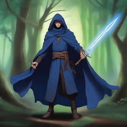 A male Kender warlock from the Dragonlance universe, wielding a magical rapier