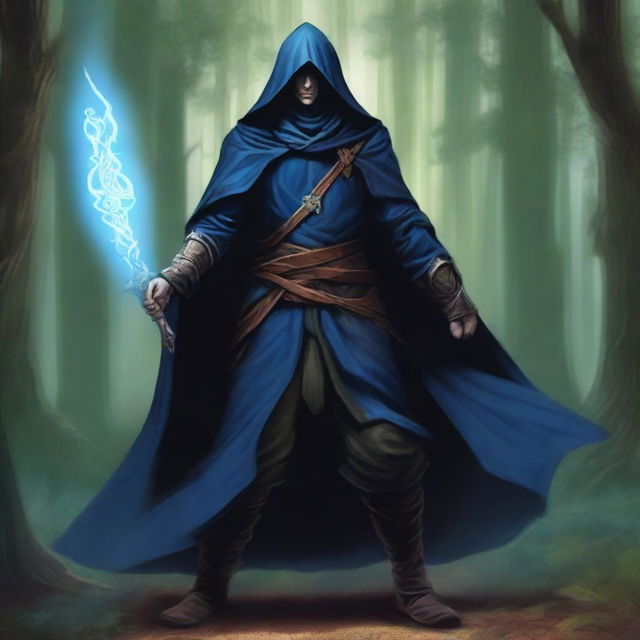 A male Kender warlock from the Dragonlance universe, wielding a magical rapier