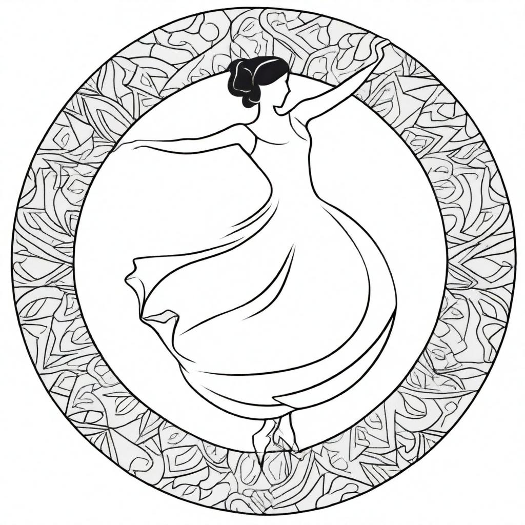 A simple mandala-style flamenco dancer designed for children's coloring books