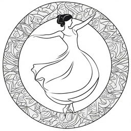 A simple mandala-style flamenco dancer designed for children's coloring books