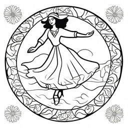 A simple mandala-style flamenco dancer designed for children's coloring books