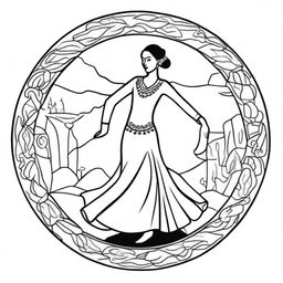 A simple mandala-style flamenco dancer designed for children's coloring books