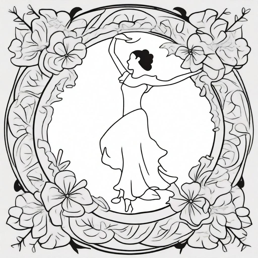 A simple mandala-style flamenco dancer designed for children's coloring books