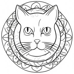 A simple mandala-style cat designed for children's coloring books