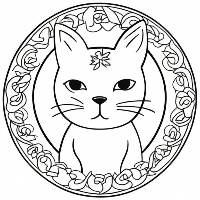 A simple mandala-style cat designed for children's coloring books