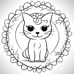 A simple mandala-style cat designed for children's coloring books