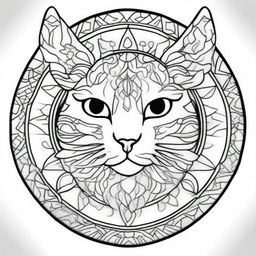 A simple mandala-style cat designed for coloring books