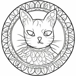 A simple mandala-style cat designed for coloring books