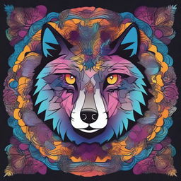 Create a comic-style wolf integrated into an intricate and colorful mandala design without any background