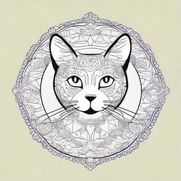 Create a simple cat illustration filled with an intricate mandala pattern