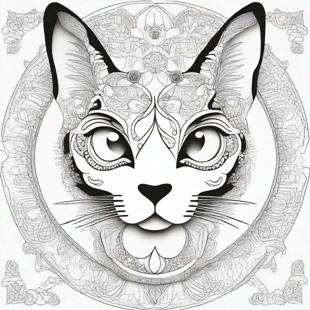 Create a simple cat illustration filled with an intricate mandala pattern