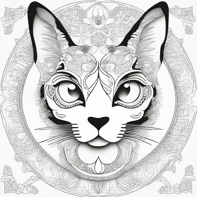 Create a simple cat illustration filled with an intricate mandala pattern