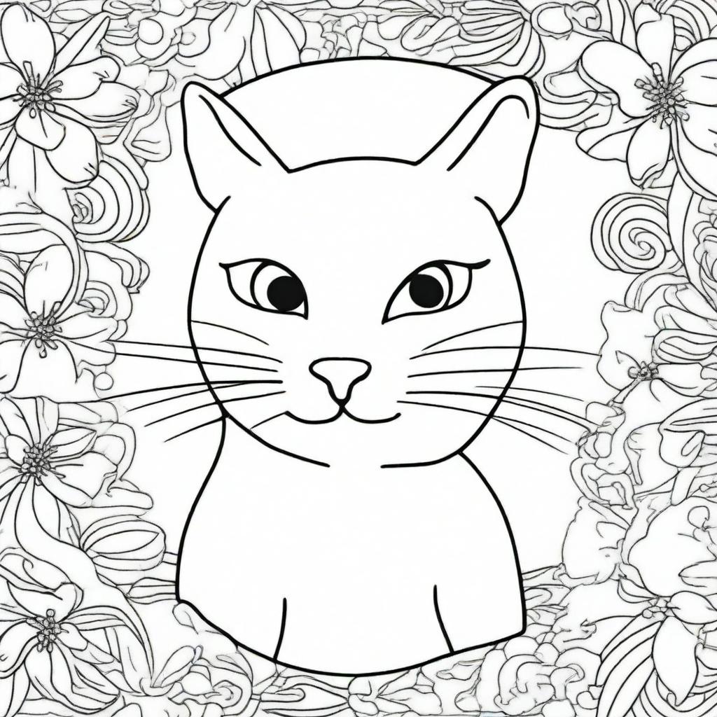 Create a coloring book page featuring a cat