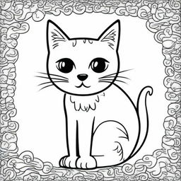 Create a coloring book page featuring a cat