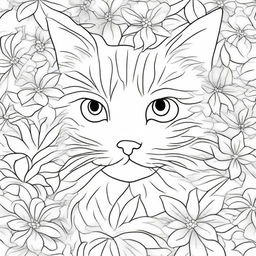 Create a coloring book page featuring a cat