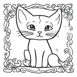 A cartoon-style cat designed for coloring books