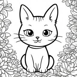 A cartoon-style cat designed for coloring books