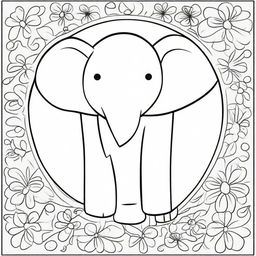 A cartoon-style elephant designed for coloring books