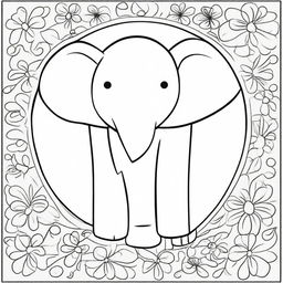 A cartoon-style elephant designed for coloring books