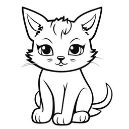 A cartoon-style kitten designed for coloring books