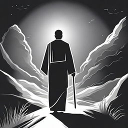 A person being guided by God in a black and white illustration