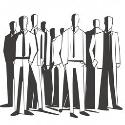 Draw several people in a company setting, with a man standing in front of them