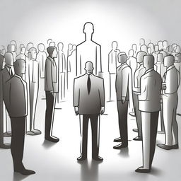 Draw several people in a company setting, with a man standing in front of them