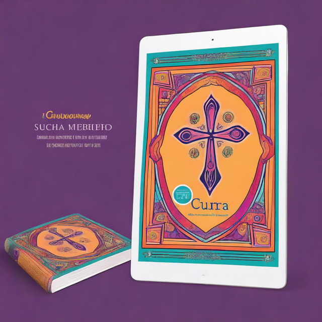 Design a vibrant ebook cover featuring an iPad as a central element