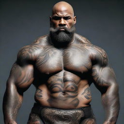 A bald, bearded goliath with unnatural black skin and well-defined muscles