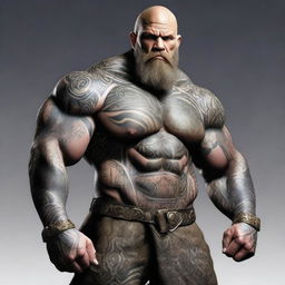 A bald, bearded goliath with stone-like skin and well-defined muscles